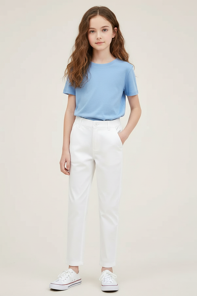 Pantalon Blanc Droit Classique Enfant Décontracté - Coton