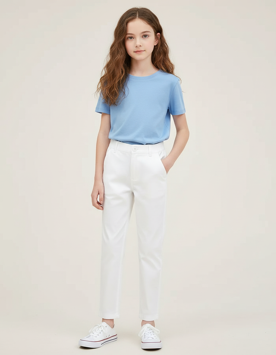 Pantalon Blanc Droit Classique Enfant Décontracté - Coton