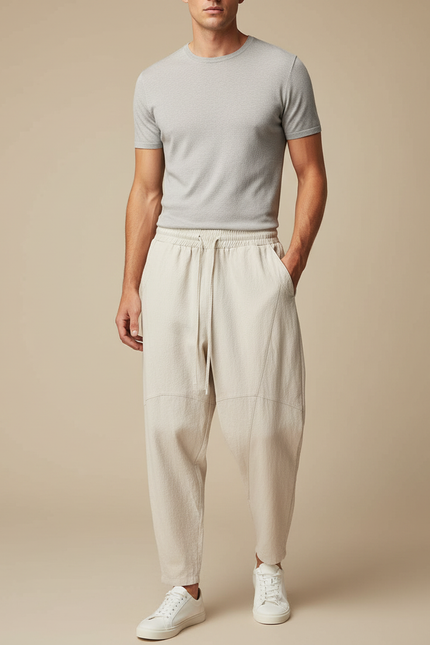 Pantalon Blanc Amble Lin Décontracté Homme - Beige
