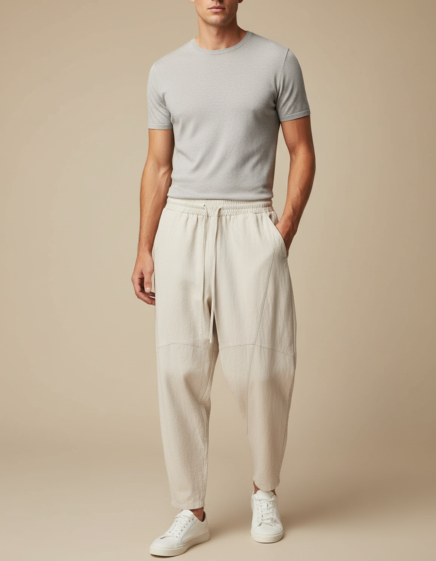 Pantalon Blanc Amble Lin Décontracté Homme - Beige