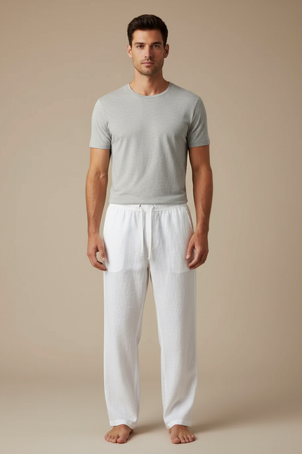 Pantalon Blanc Lin Confortable Décontracté Homme