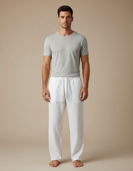 Pantalon Blanc Lin Confortable Décontracté Homme