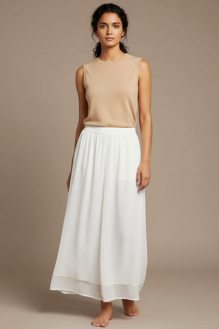 Pantalon Blanc Fluide Ample Chiffon Décontracté Léger - Polyester