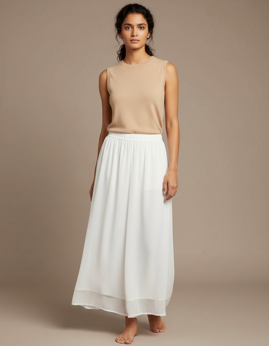 Pantalon Blanc Fluide Ample Chiffon Décontracté Léger - Polyester