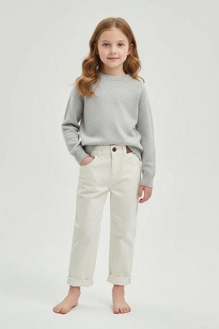Pantalon Blanc Fille Droit Décontracté Uni - Jean