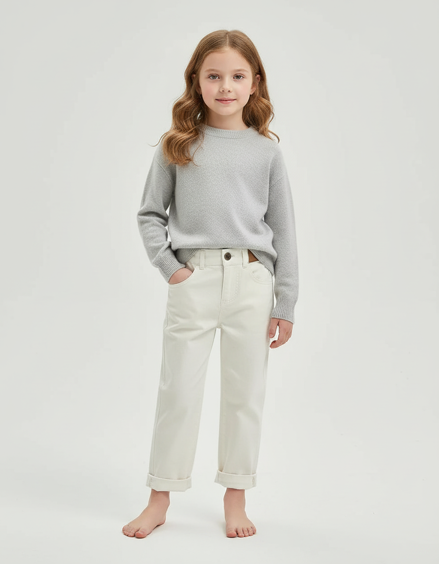 Pantalon Blanc Fille Droit Décontracté Uni - Jean