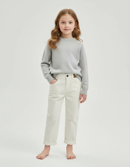 Pantalon Blanc Fille Droit Décontracté Uni - Jean