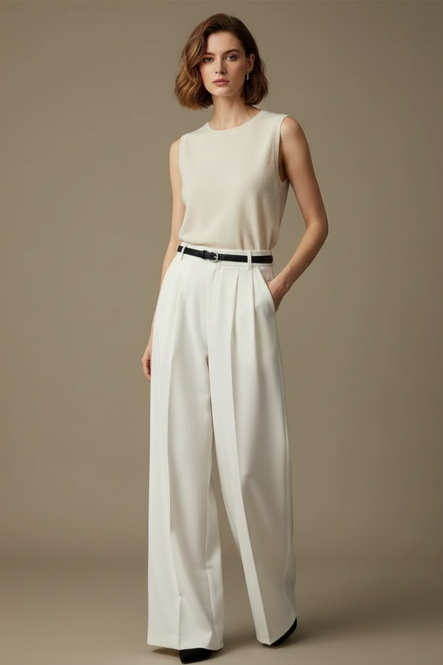 Pantalon Blanc Smoking Femme - Gabardine