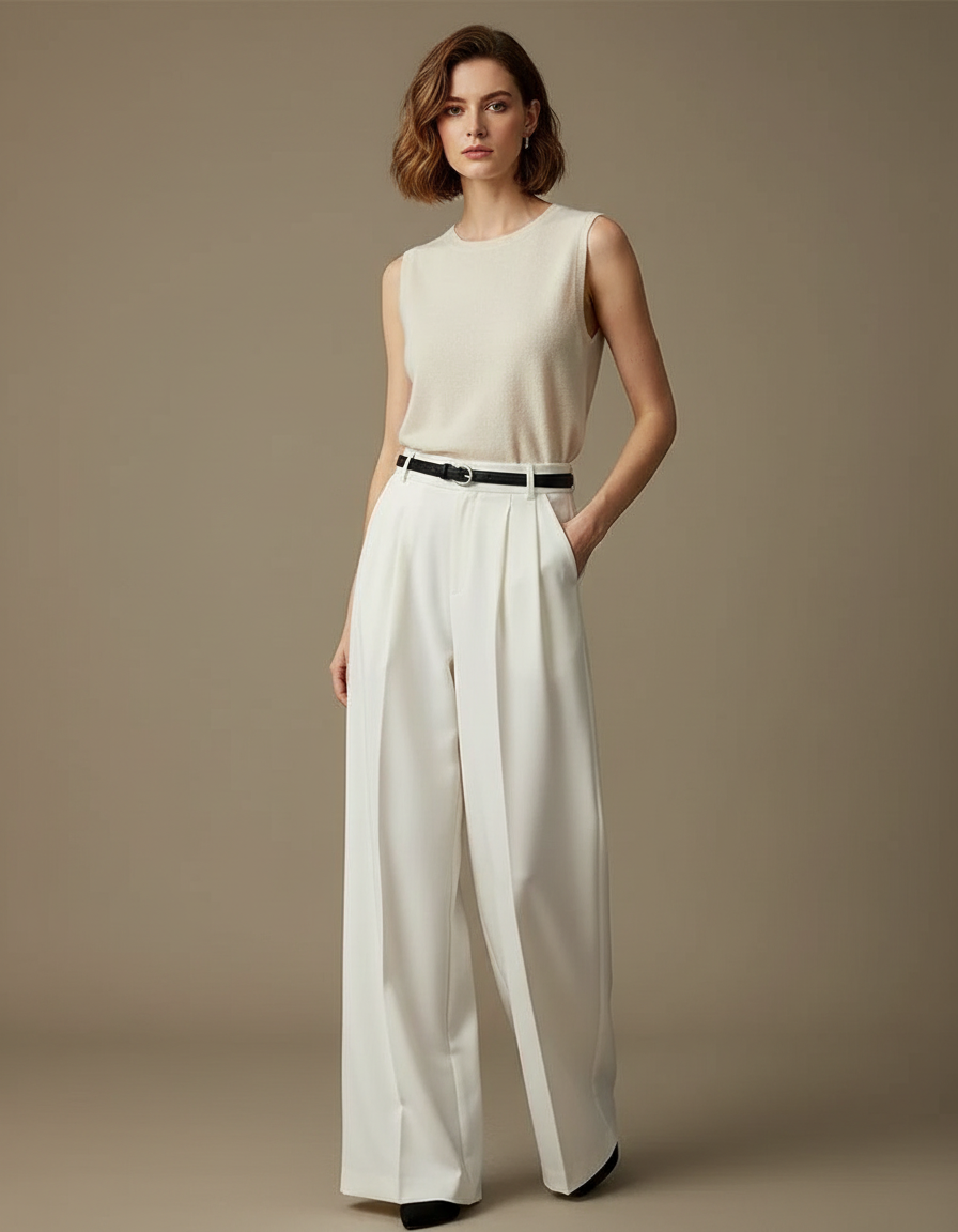 Pantalon Blanc Smoking Femme - Gabardine