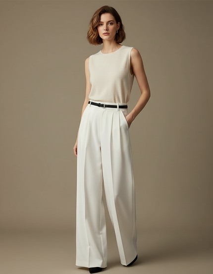 Pantalon Blanc Smoking Femme - Gabardine