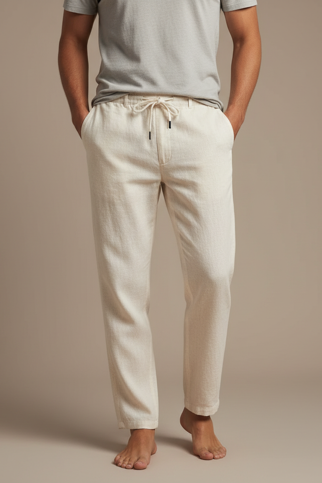 Pantalon Blanc Homme Lin Coton - Beige