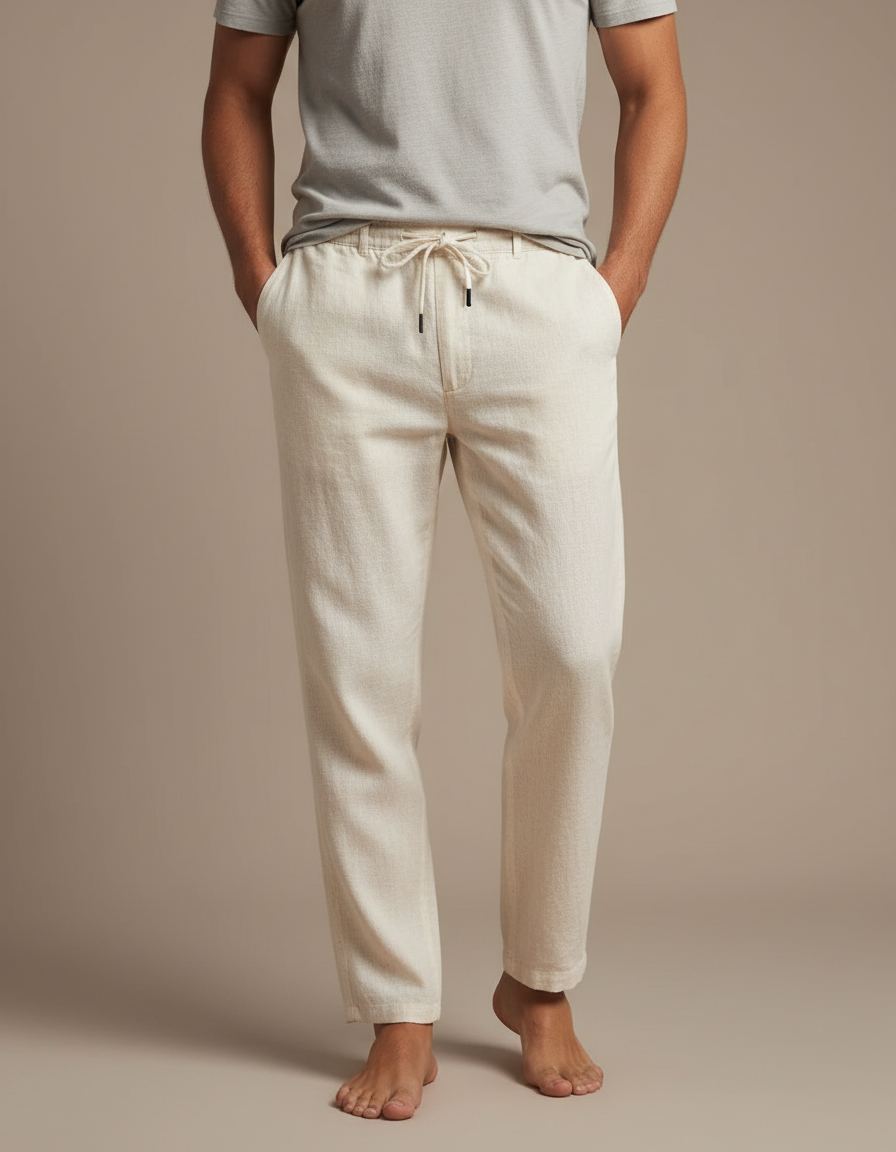 Pantalon Blanc Homme Lin Coton - Beige