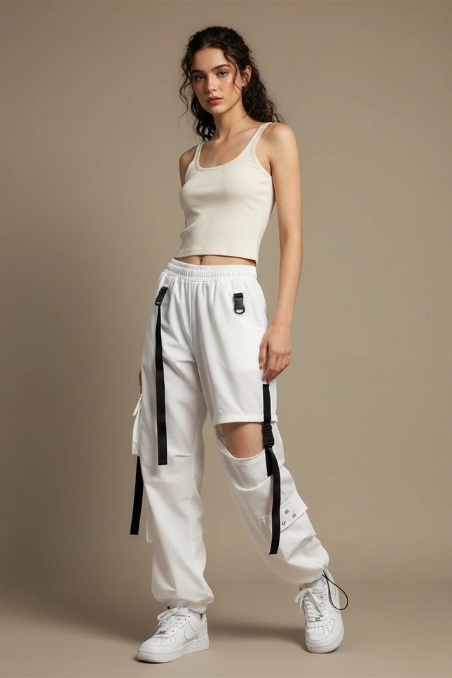 Pantalon Blanc Cargo Femme - Polyester