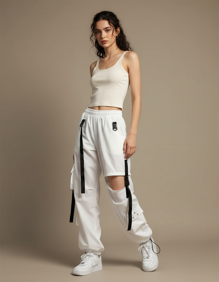 Pantalon Blanc Cargo Femme - Polyester
