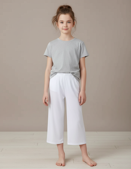 Pantalon Blanc Ample Court Décontracté Fille - Polyester