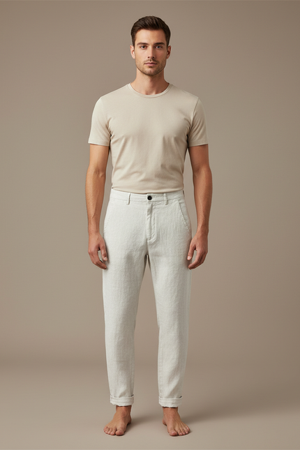 Pantalon Blanc Lin Décontracté Droit Homme Respirant