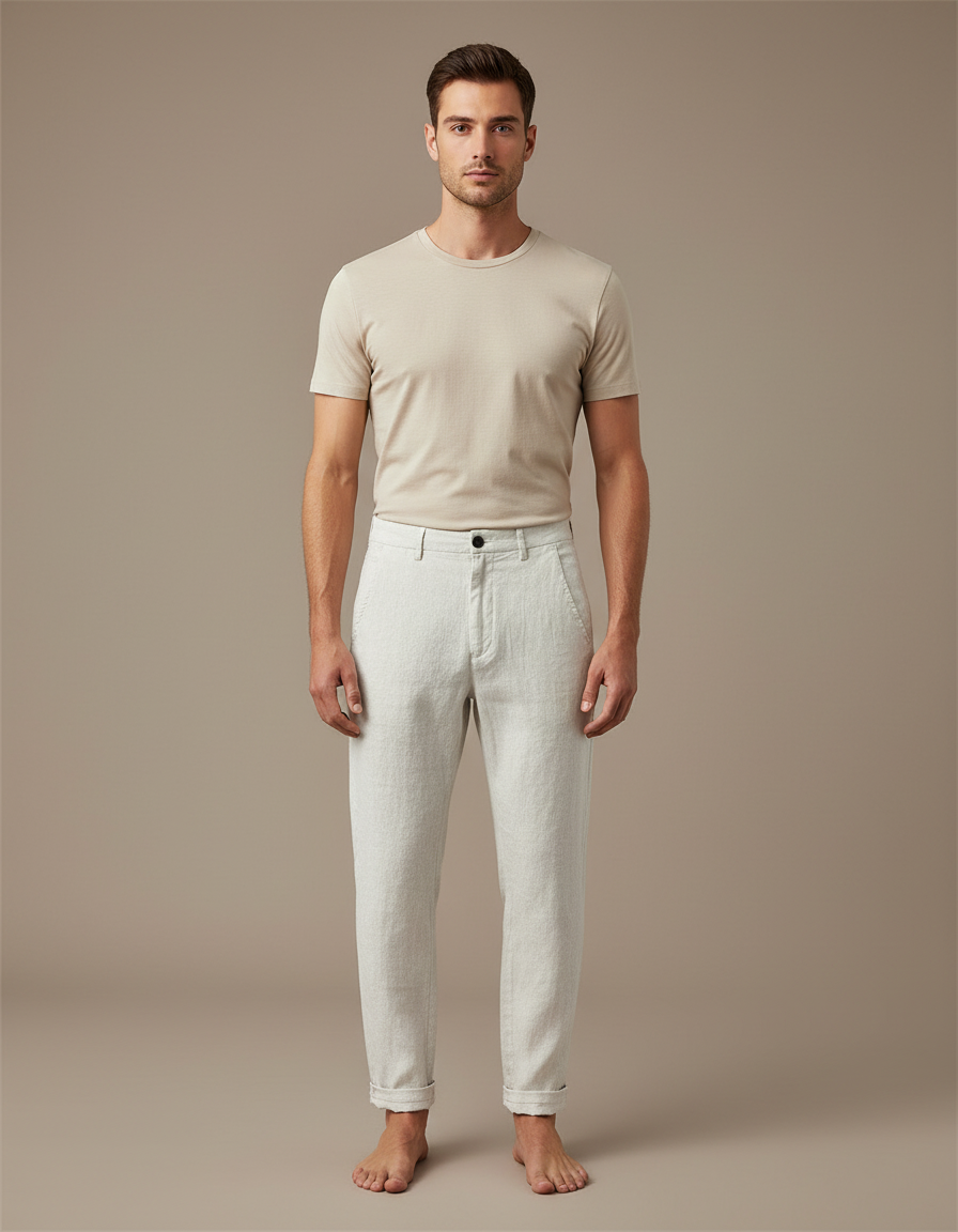 Pantalon Blanc Lin Décontracté Droit Homme Respirant