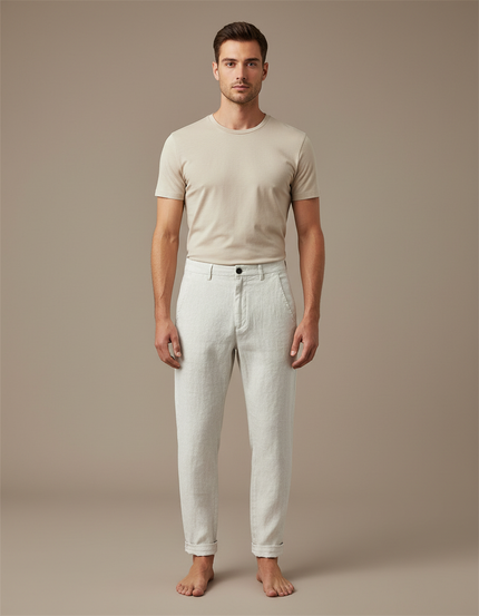 Pantalon Blanc Lin Décontracté Droit Homme Respirant
