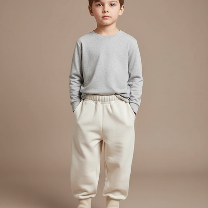 Pantalon Blanc Harem Coton Unisexe Décontracté - Beige Molleton