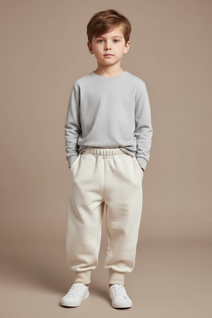 Pantalon Blanc Harem Coton Unisexe Décontracté - Beige Molleton