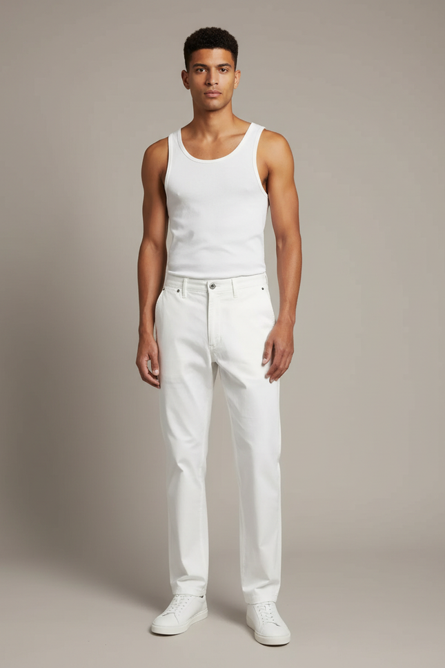 Pantalon Blanc Homme Droit Coton Décontracté Confortable