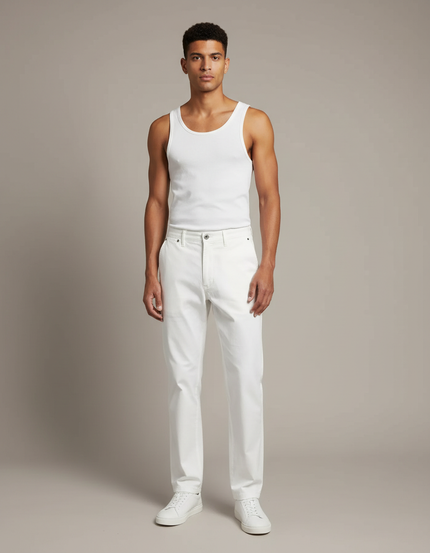 Pantalon Blanc Homme Droit Coton Décontracté Confortable