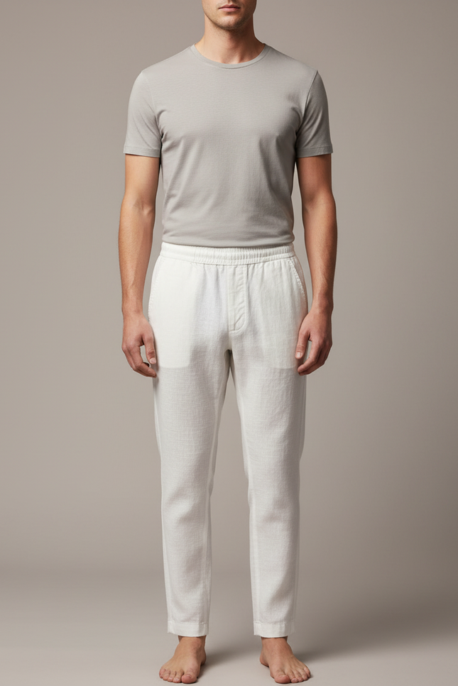 Pantalon Blanc Lin Décontracté Léger Droit Homme