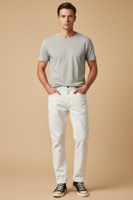 Pantalon Blanc Coton Droit Décontracté Homme