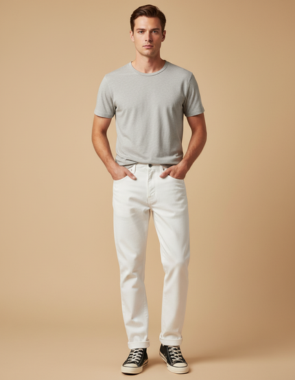 Pantalon Blanc Coton Droit Décontracté Homme