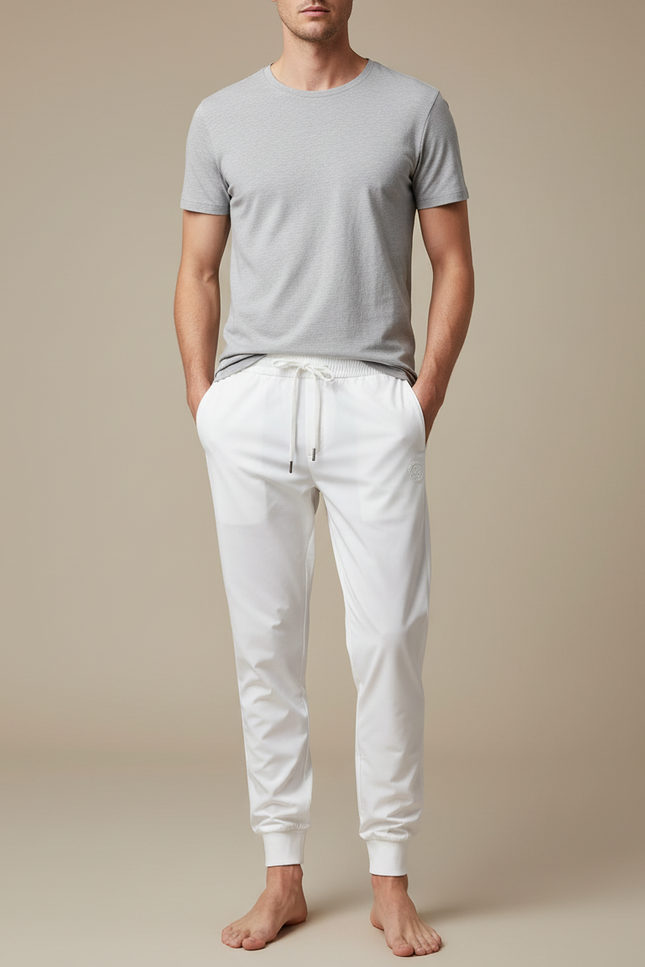 Pantalon Blanc Jogging Cordon Coton Décontracté Homme - Polyester