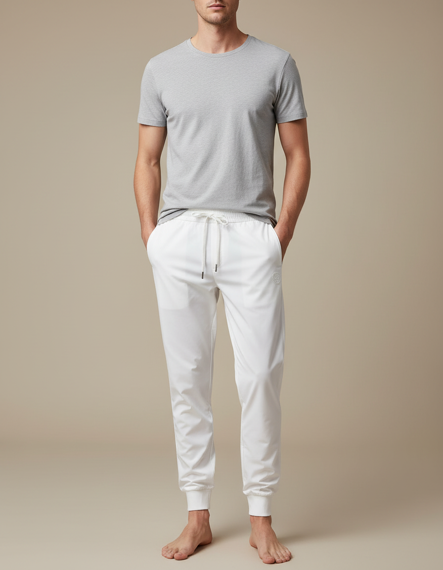 Pantalon Blanc Jogging Cordon Coton Décontracté Homme - Polyester