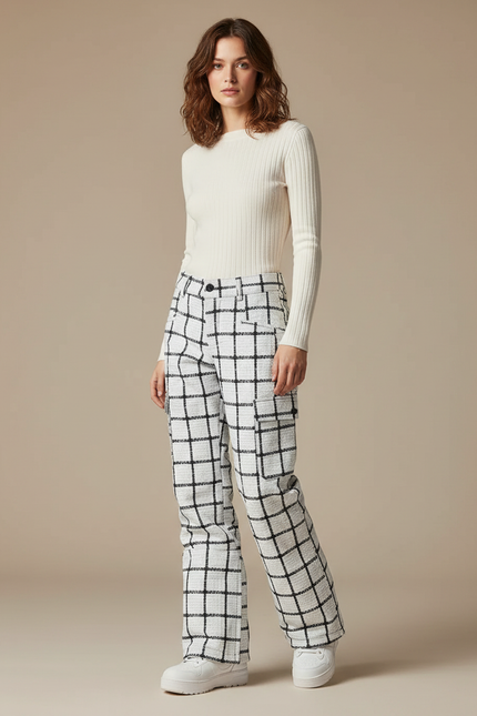 Pantalon Carreaux Noir Blanc - Imprimé Tweed