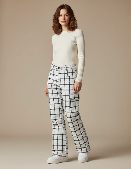 Pantalon Carreaux Noir Blanc - Imprimé Tweed