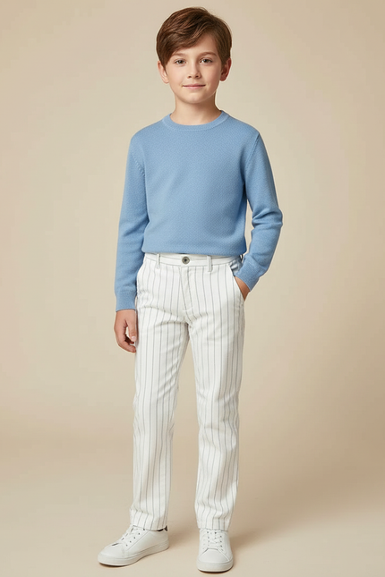 Pantalon Blanc Rayé Garçon Élégant Cérémonie - Coton