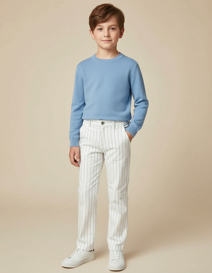 Pantalon Blanc Rayé Garçon Élégant Cérémonie - Coton