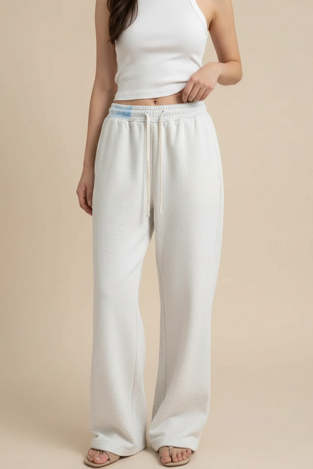 Pantalon Blanc Ample Décontracté Coton Molletonné Femme - Gris