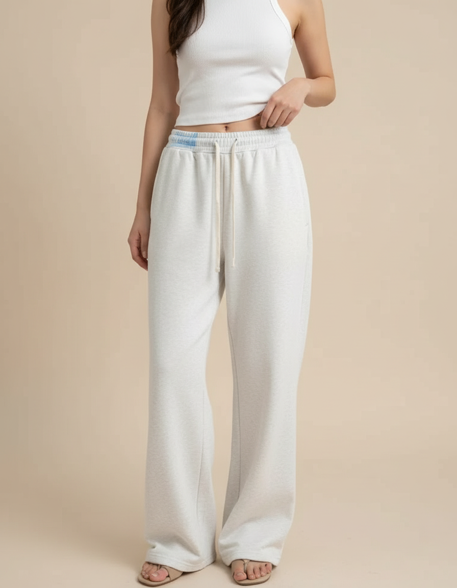 Pantalon Blanc Ample Décontracté Coton Molletonné Femme - Gris