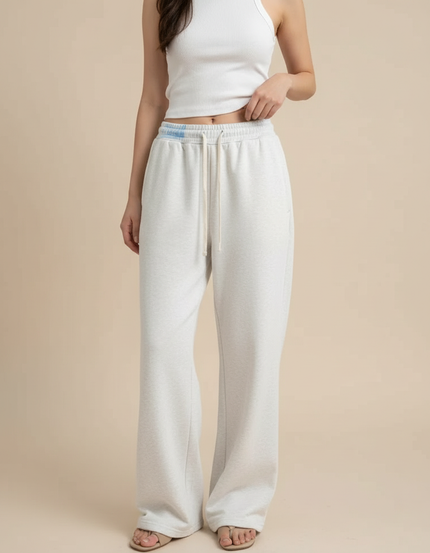Pantalon Blanc Ample Décontracté Coton Molletonné Femme - Gris