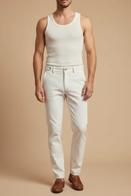 Pantalon Blanc Beige Homme - Cordé
