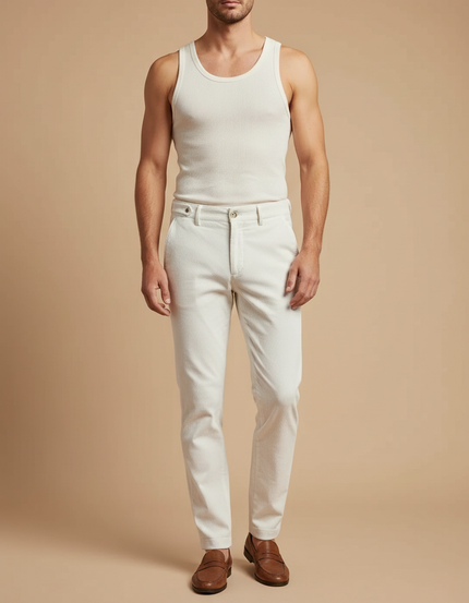 Pantalon Blanc Beige Homme - Cordé
