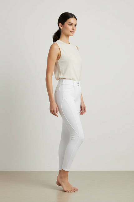 Pantalon Blanc Équestre Femme Stretch Ajusté Respirant - Polyester