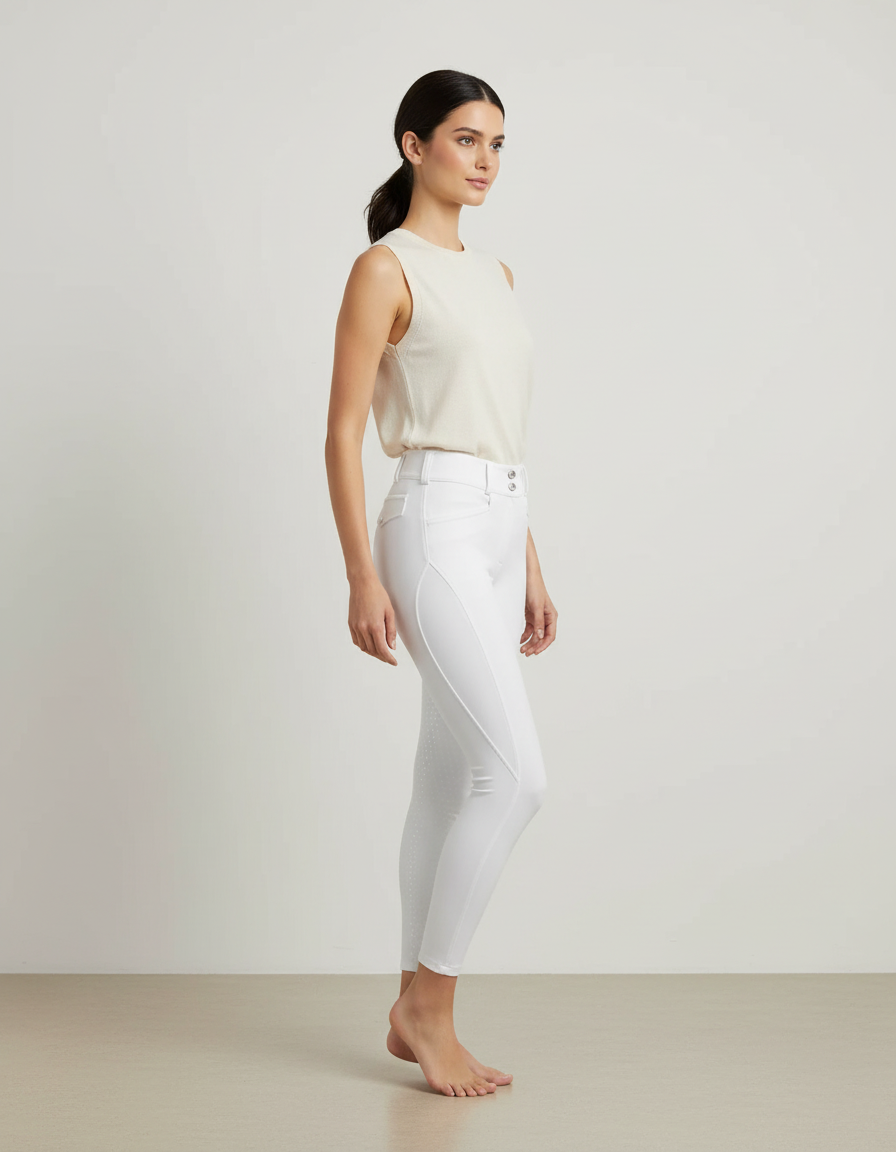 Pantalon Blanc Équestre Femme Stretch Ajusté Respirant - Polyester