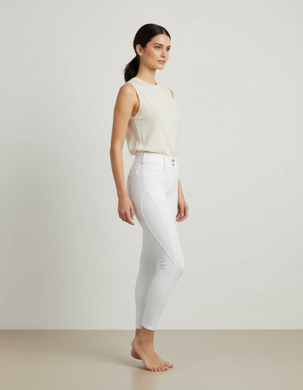 Pantalon Blanc Équestre Femme Stretch Ajusté Respirant - Polyester