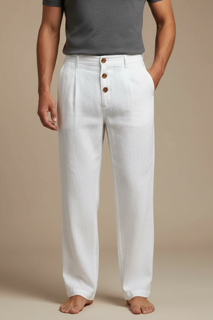 Pantalon Blanc Lin Décontracté Ample Homme