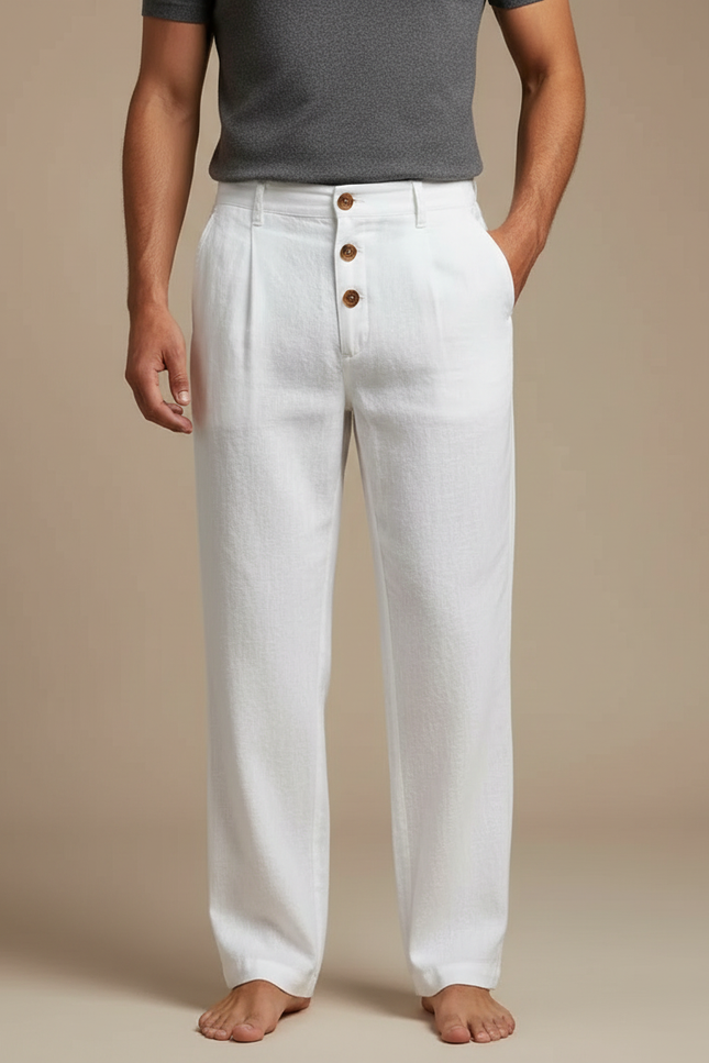Pantalon Blanc Lin Décontracté Ample Homme