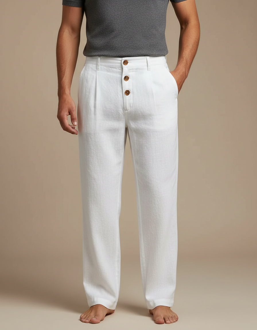 Pantalon Blanc Lin Décontracté Ample Homme