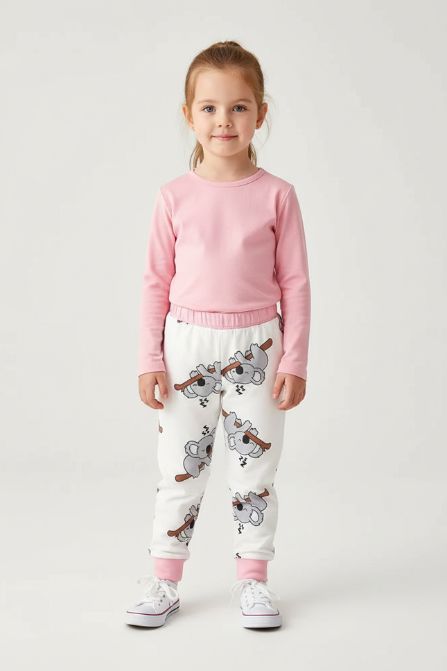 Pantalon Blanc Koala Bébé Fille Coton Ample - Molleton