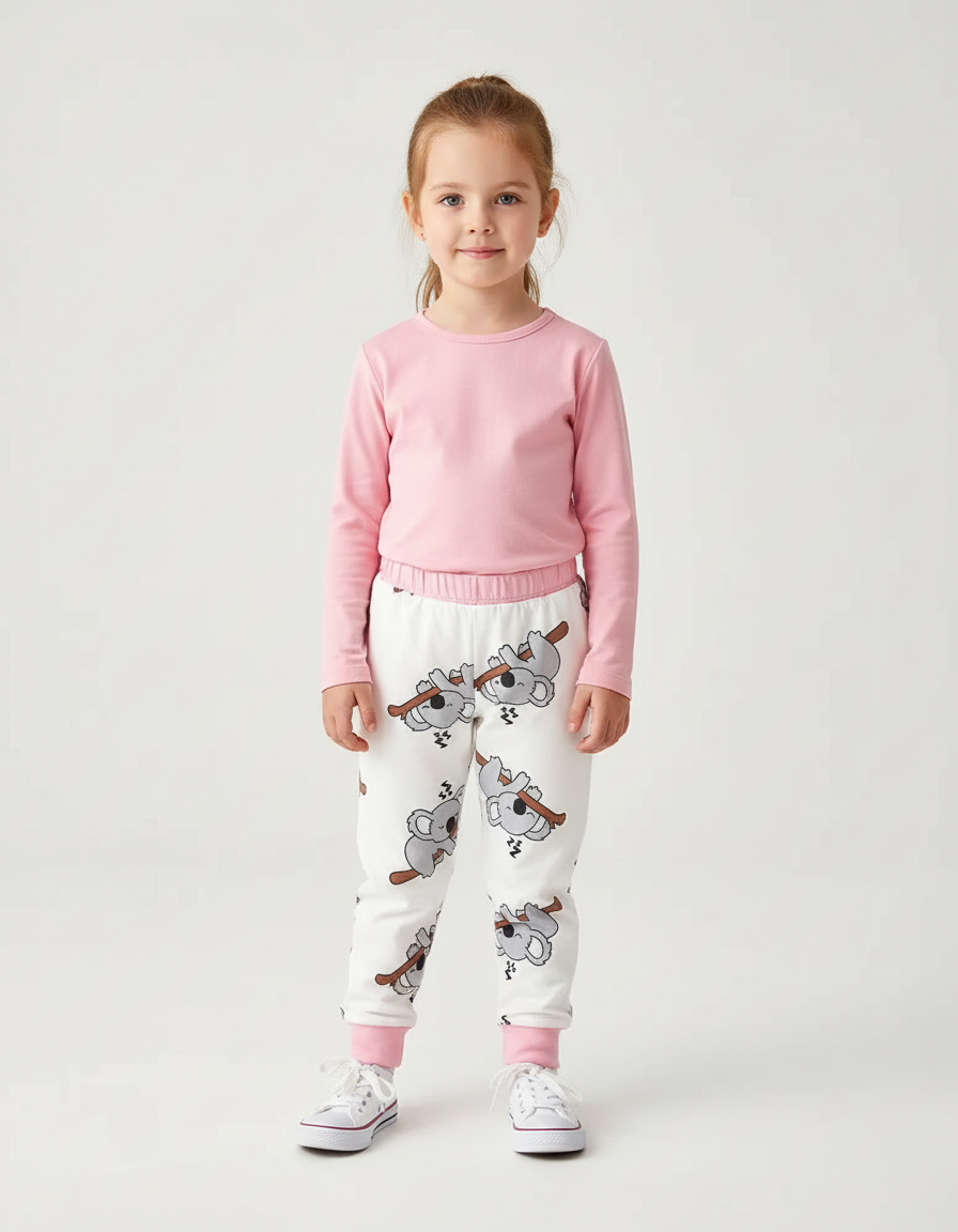Pantalon Blanc Koala Bébé Fille Coton Ample - Molleton