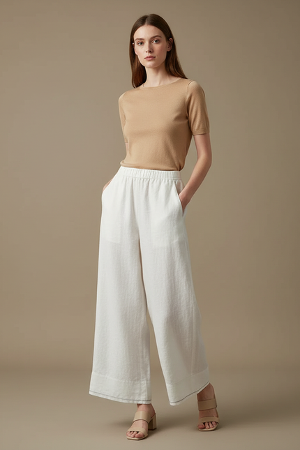 Pantalon Large Blanc Lin