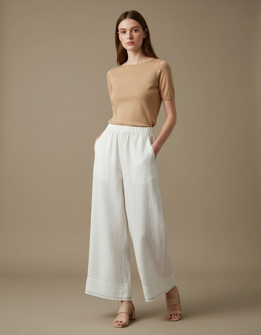 Pantalon Large Blanc Lin